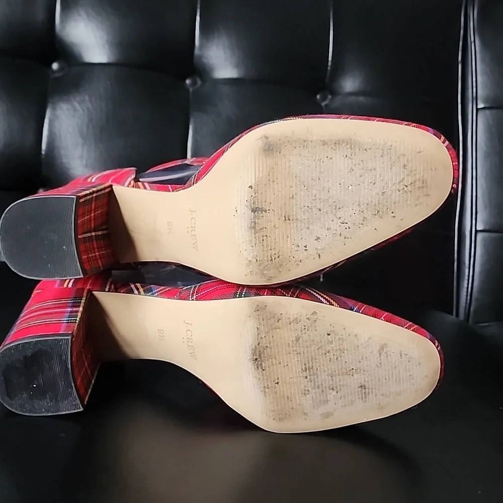 J. Crew Factory Tartan Plaid Ankle-Strap Block Heels Red Holiday Pumps Size 9.5 - Picture 6 of 9